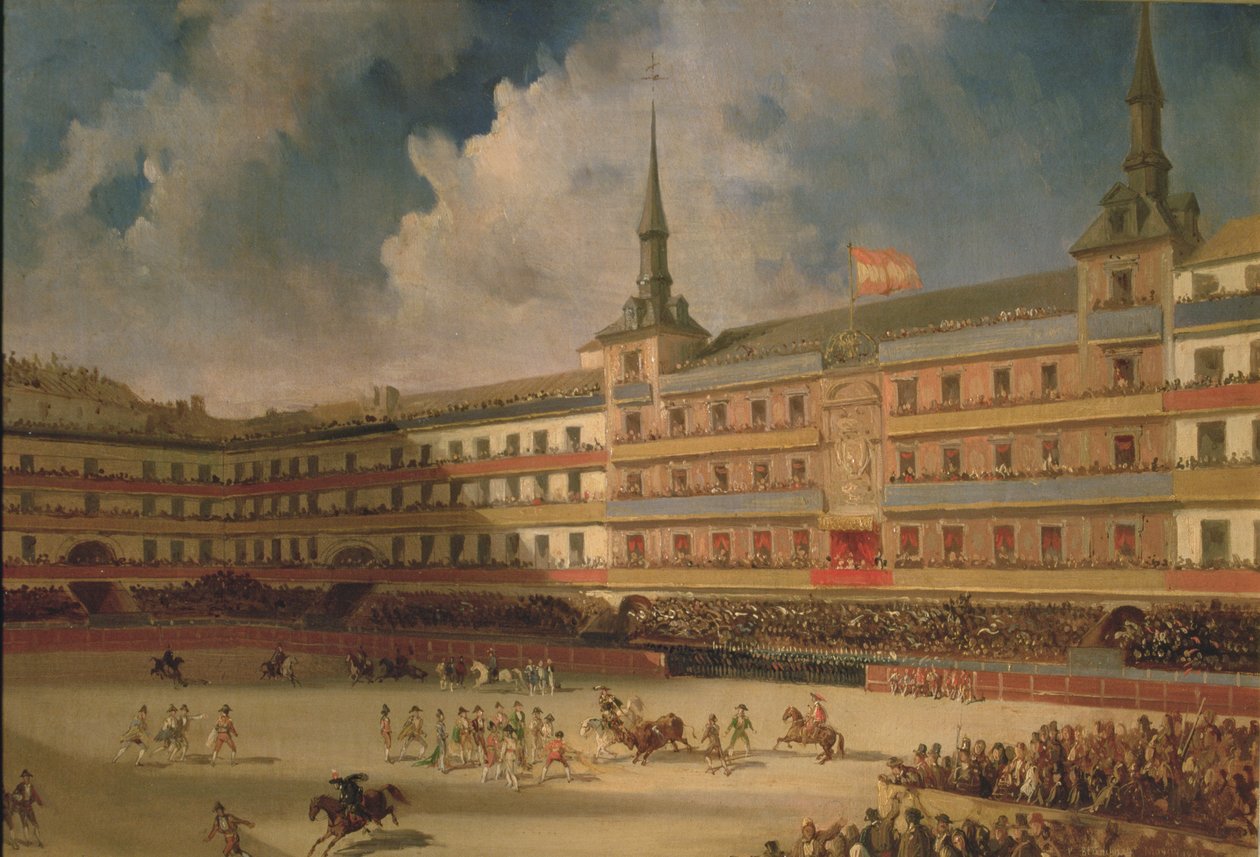 Stierkampf auf der Plaza Mayor in Madrid während der Feierlichkeiten zur Hochzeit des Herzogs von Montpensier von Pharamond Blanchard