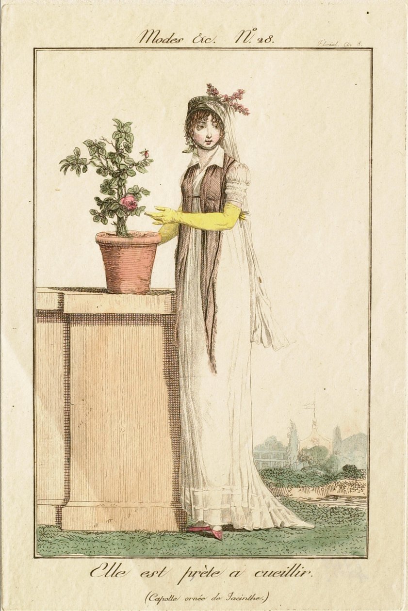 Sie ist bereit zu pflücken (Capote mit Hyazinthe verziert) von Philibert-Louis Debucourt