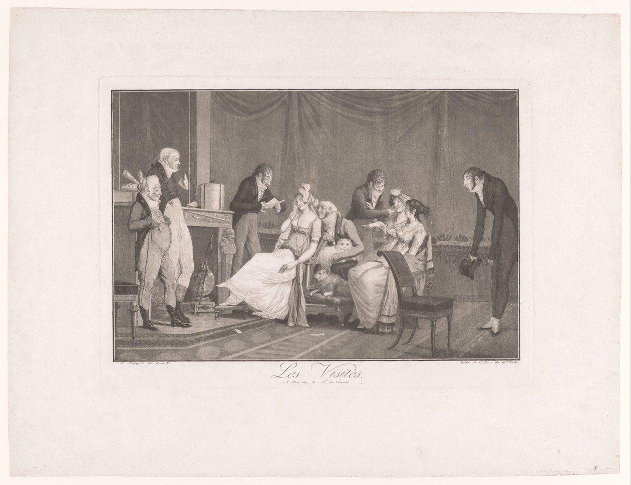 Gesellschaft junger Frauen und Männer in einem Interieur von Philibert Louis Debucourt