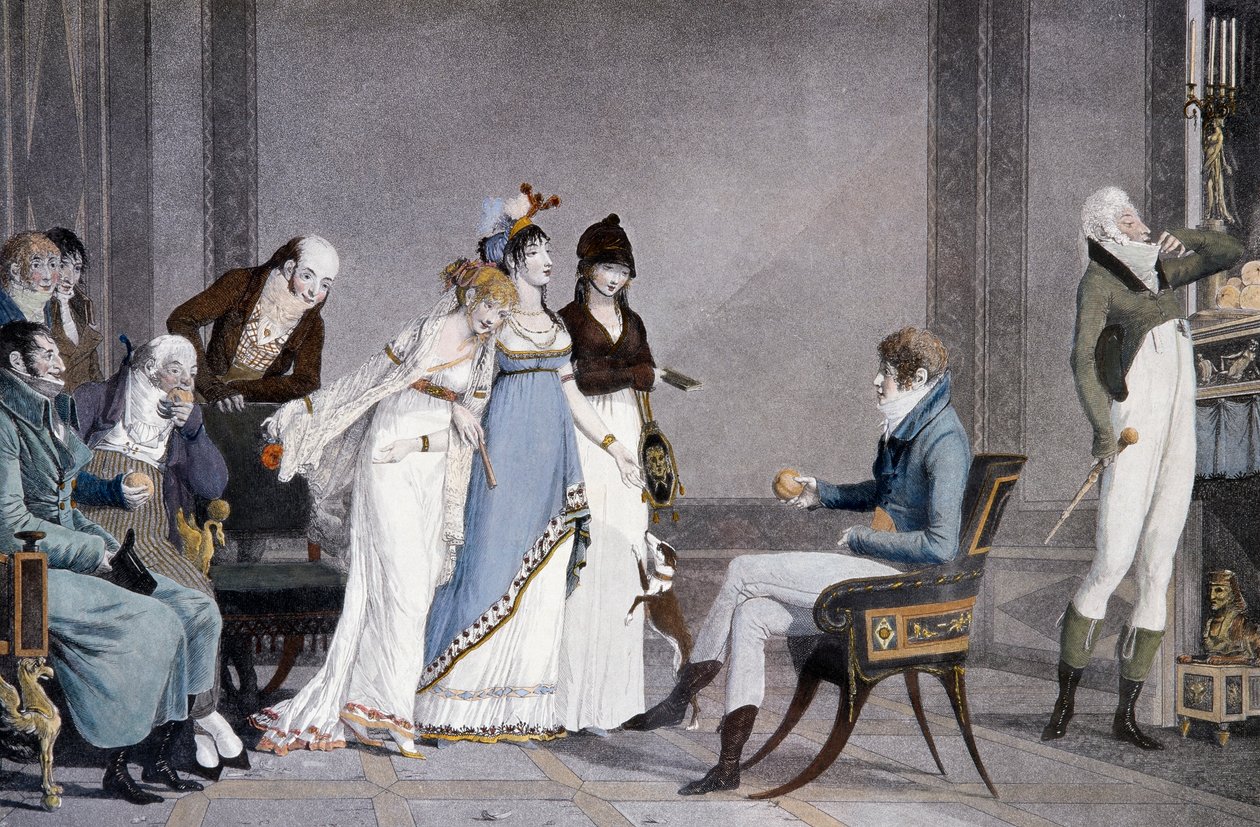 Die Orange, von Louis-Philibert Debucourt, Szene mit etruskisch inspirierten Directoire-Möbeln, Frankreich von Philibert-Louis Debucourt