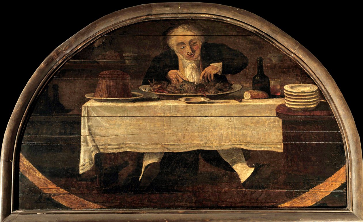 Der Feinschmecker lehrt Corcellet Lebensmittel im königlichen Palast von Philibert Louis Debucourt
