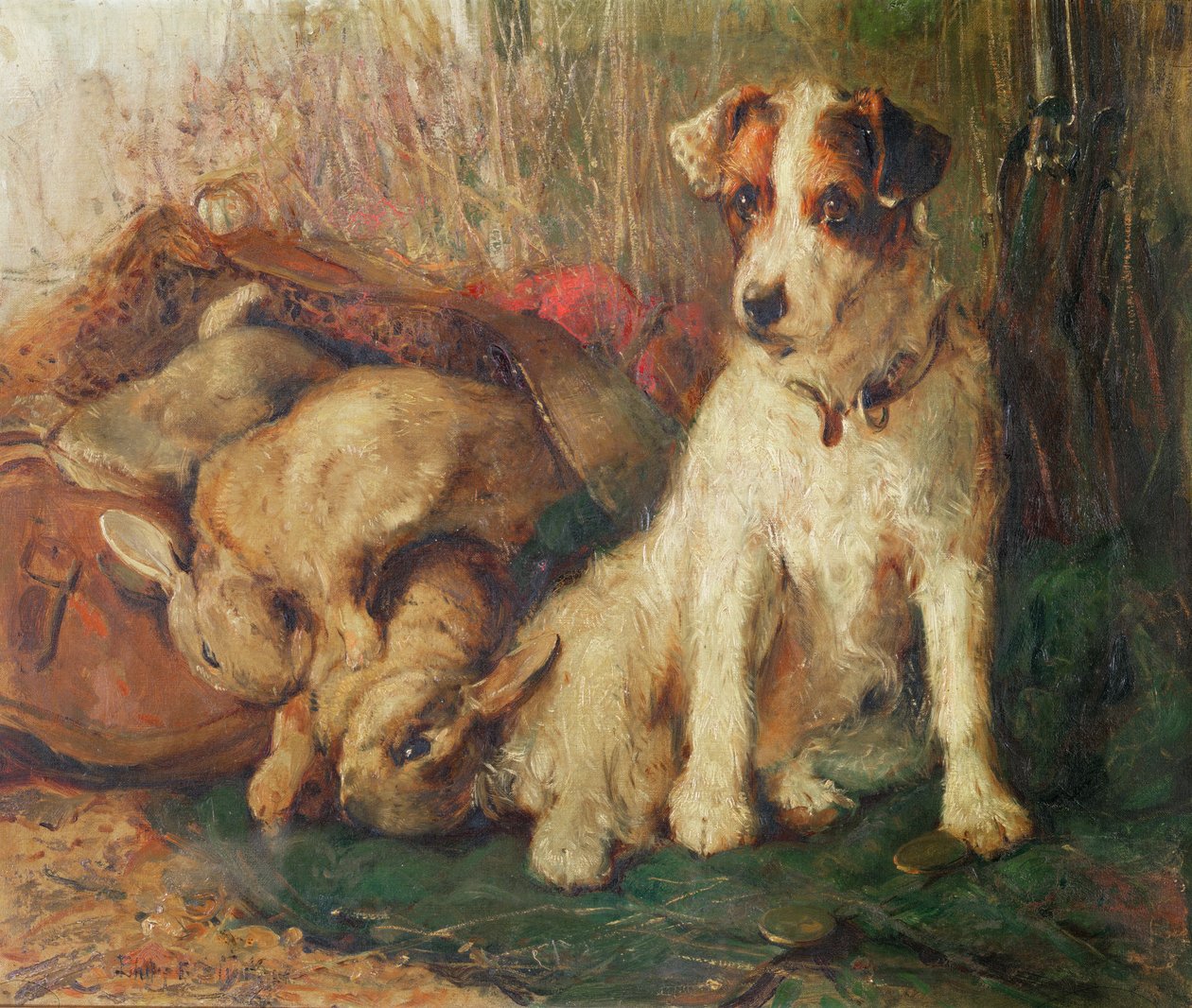 In Obhut gelassen - Ein Foxterrier mit Wild von Philip Eustace Stretton