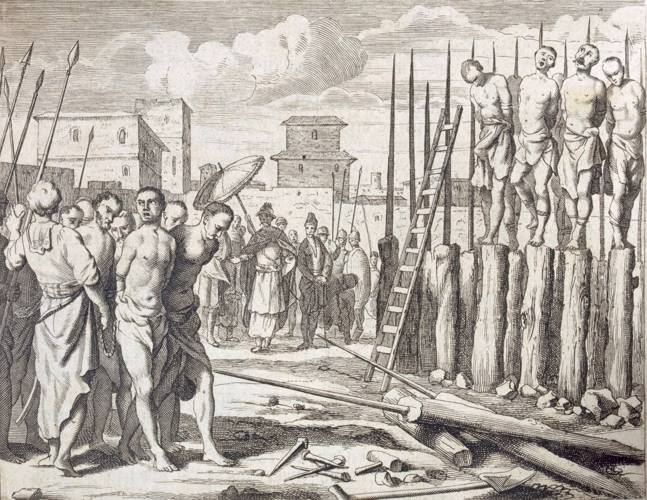 Die Pfählung einiger Rebellen (Strafe: Massaker durch Pfählung) von Philip Baldaeus