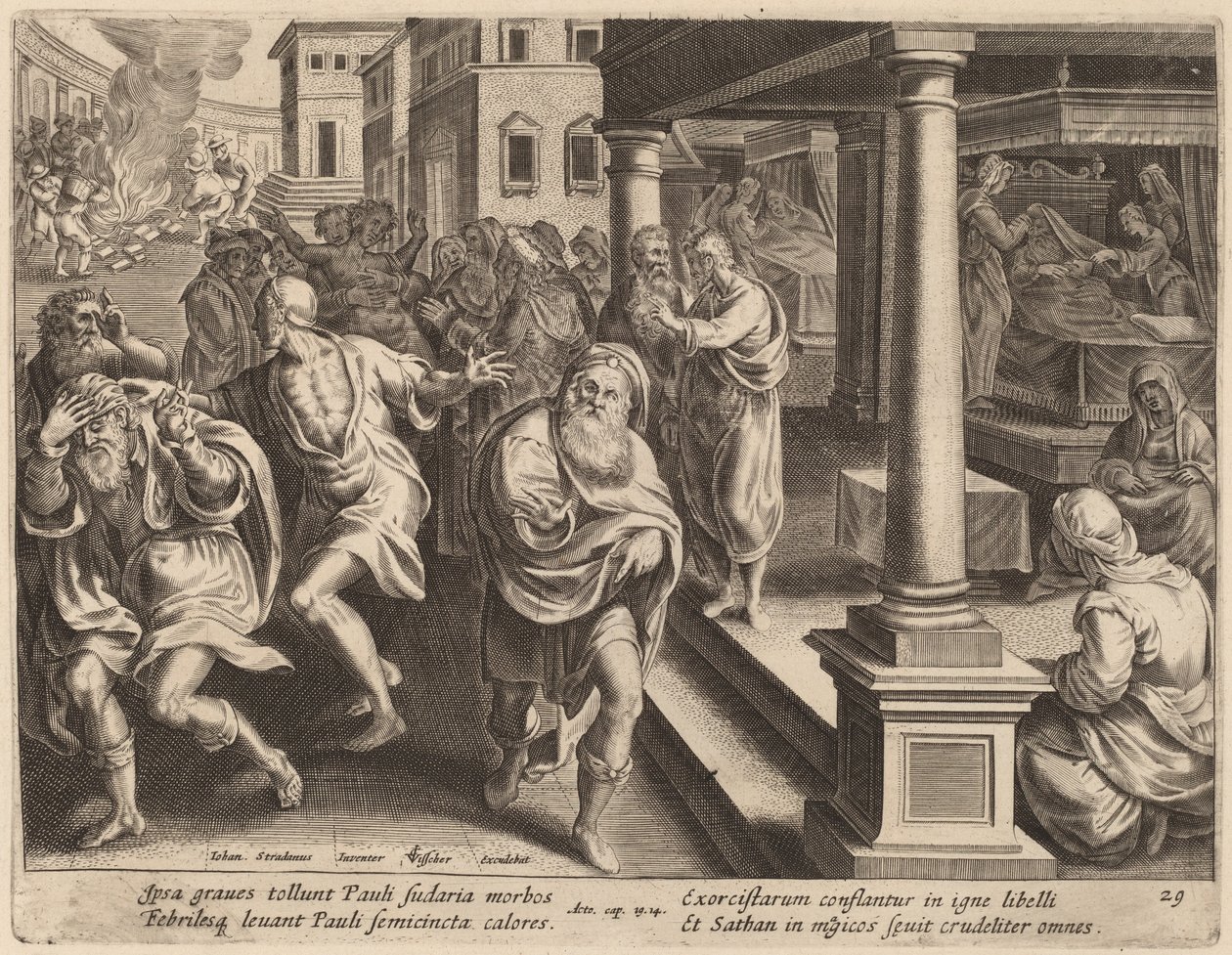 Der heilige Paulus vertreibt böse Geister von Philip Galle after Jan van der Straet