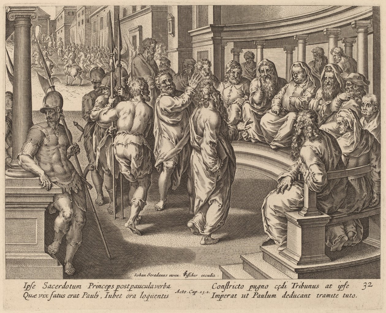 Der heilige Paulus vor dem Hohepriester von Philip Galle after Jan van der Straet