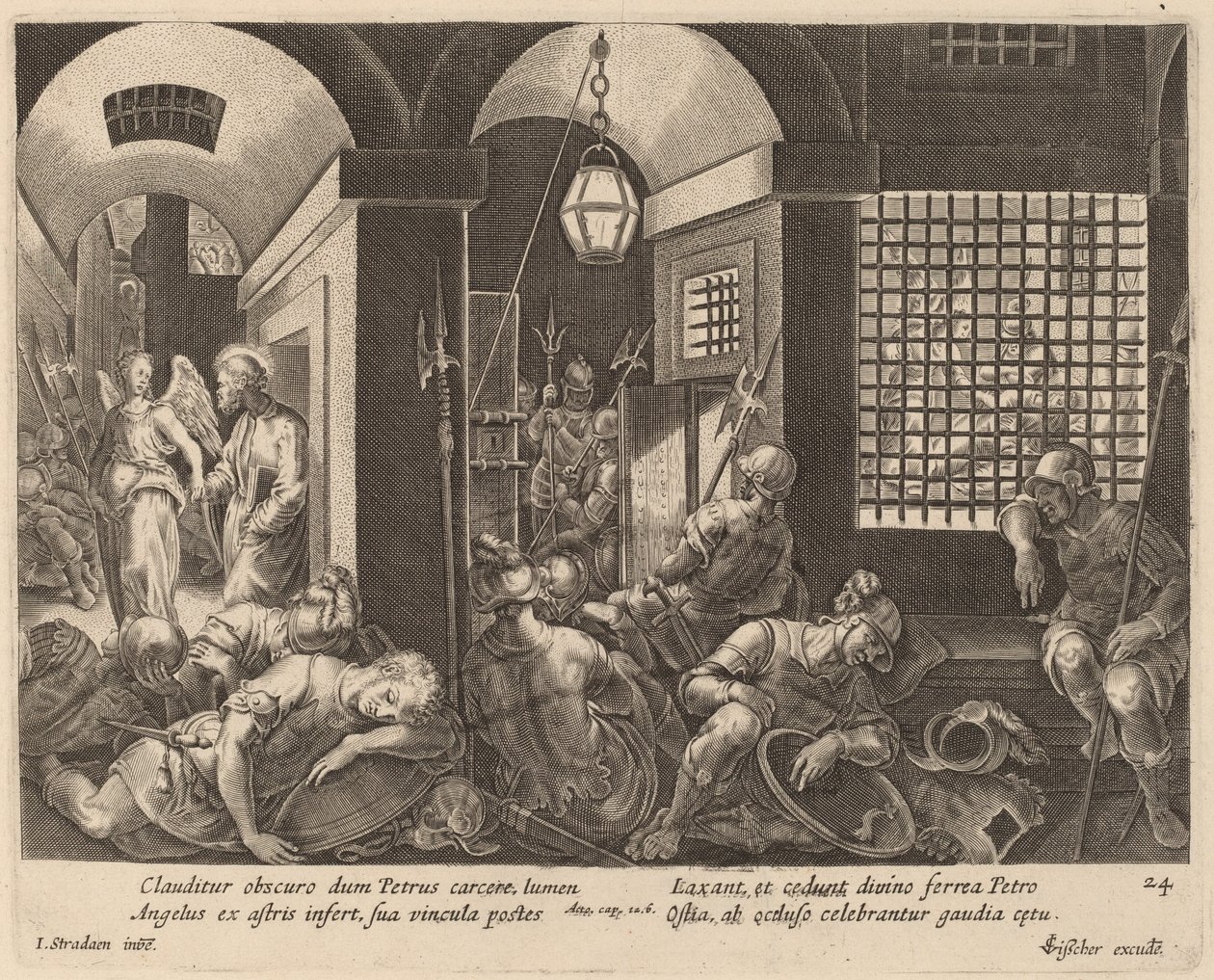 Der heilige Petrus wird von einem Engel aus dem Gefängnis befreit von Philip Galle after Jan van der Straet