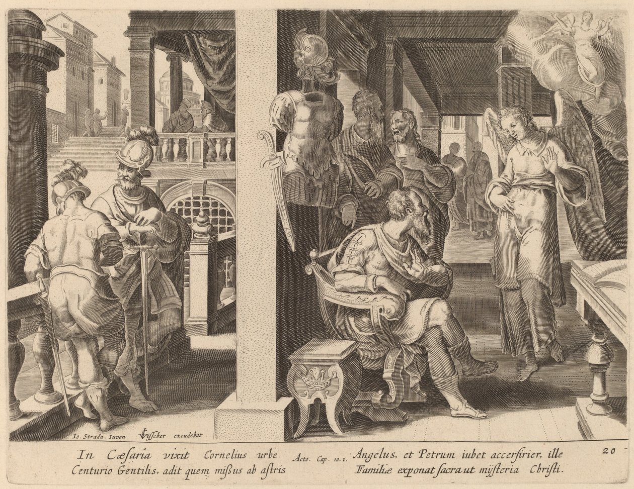 Der Engel befiehlt Cornelius, Petrus zu holen von Philip Galle after Jan van der Straet