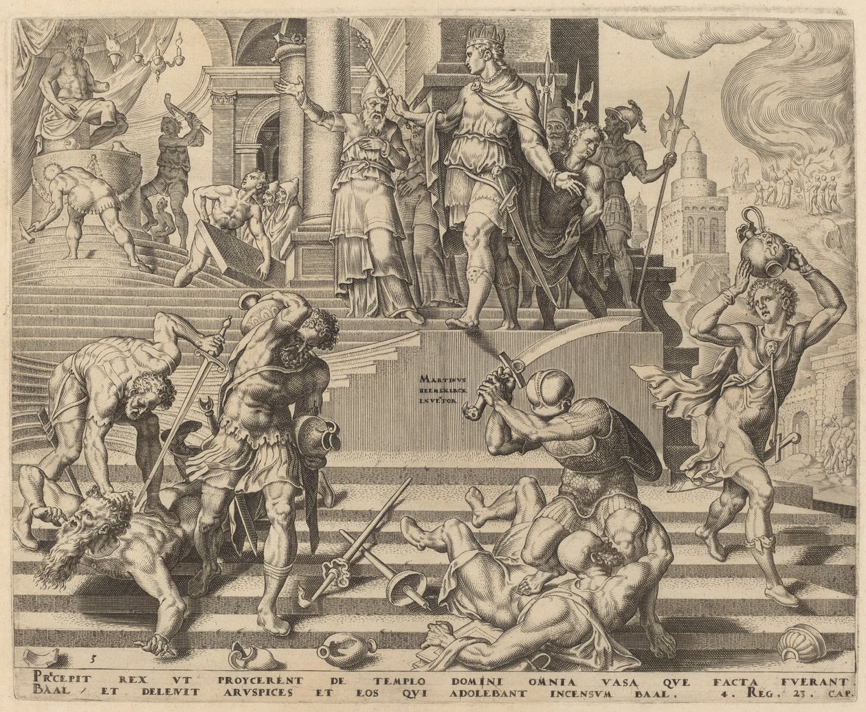 Die Zerstörung des Tempels von Baal und das Gemetzel seiner Priester von Philip Galle, after Maerten van Heemskerck