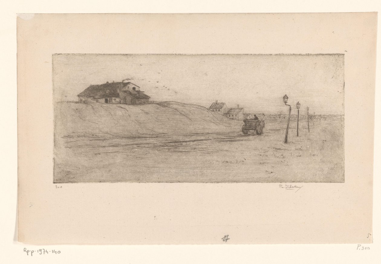 Landschaft mit Häusern, Laternen und Wagen von Philip Zilcken (signed by artist)