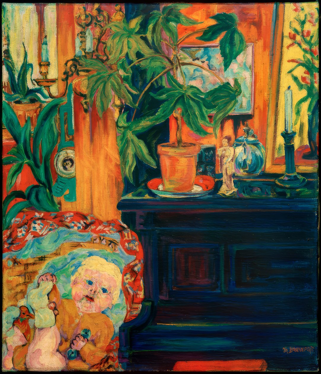 Interieur mit Kind in der Wiege, (Kind in der Wiege) von Philipp Bauknecht