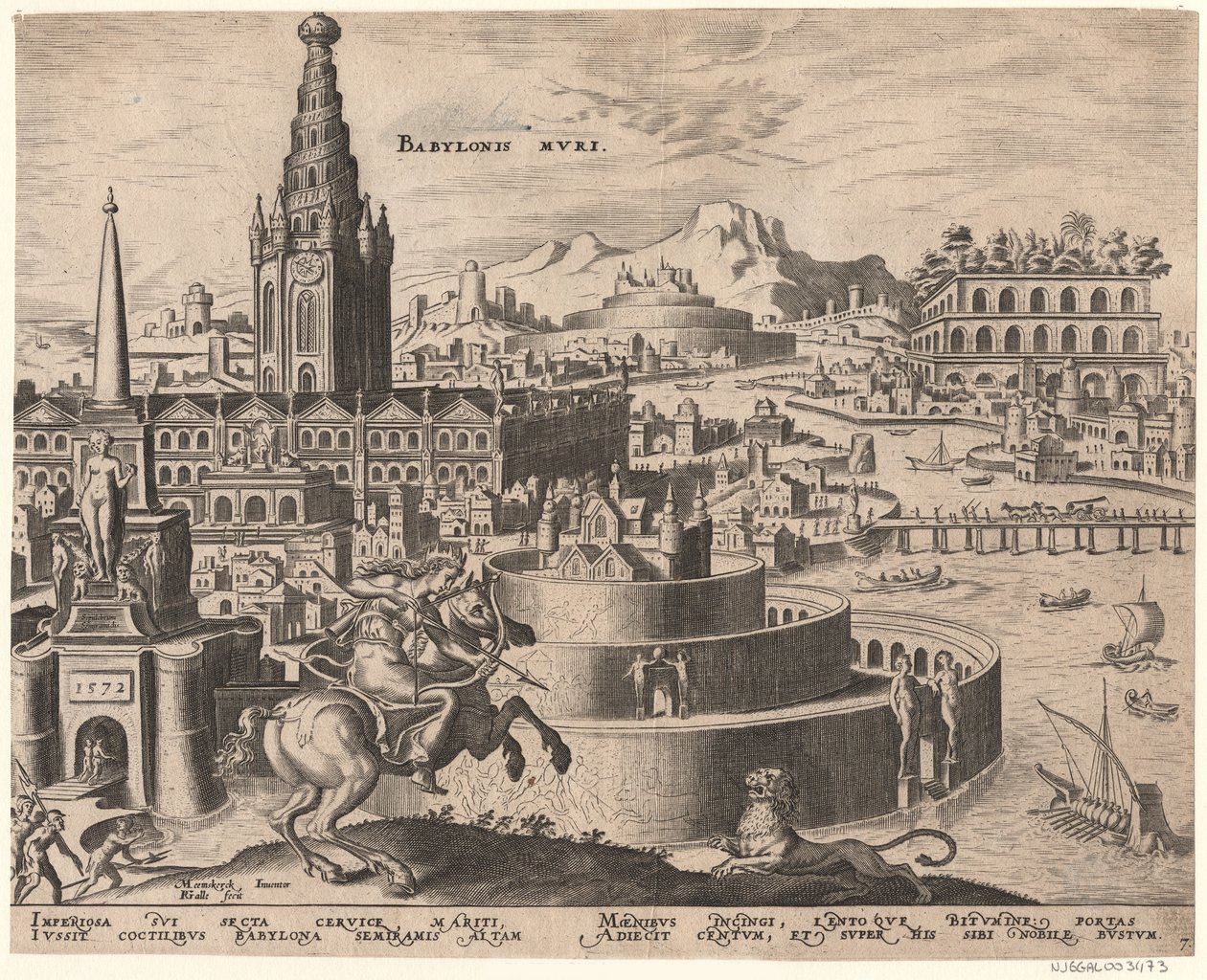 Die Mauern von Babylon aus der Serie Die achten Wunder der Welt nach Maarten van Heemskerck, 1572 von Philipp Galle