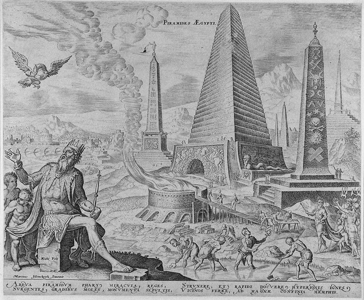 Die Pyramiden von Ägypten aus der Serie Die achten Wunder der Welt nach Maarten van Heemskerck, 1572 von Philipp Galle
