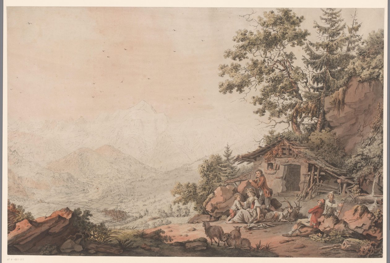 Familie bei einem Haus in den Bergen von Philipp Jacques Loutherbourg (I) (attributed to)