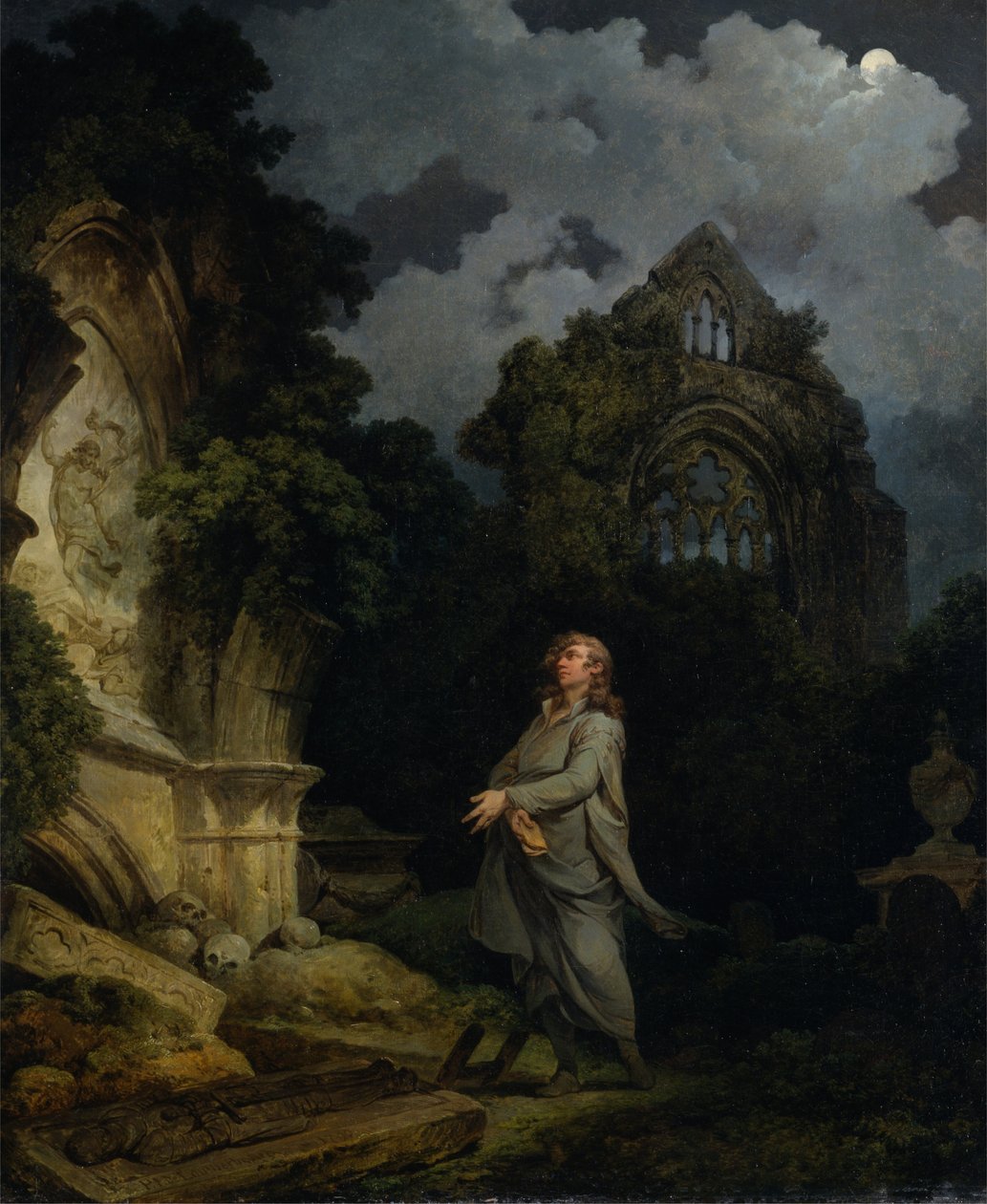 Besucher auf einem mondbeschienenen Friedhof von Philippe-Jacques de Loutherbourg