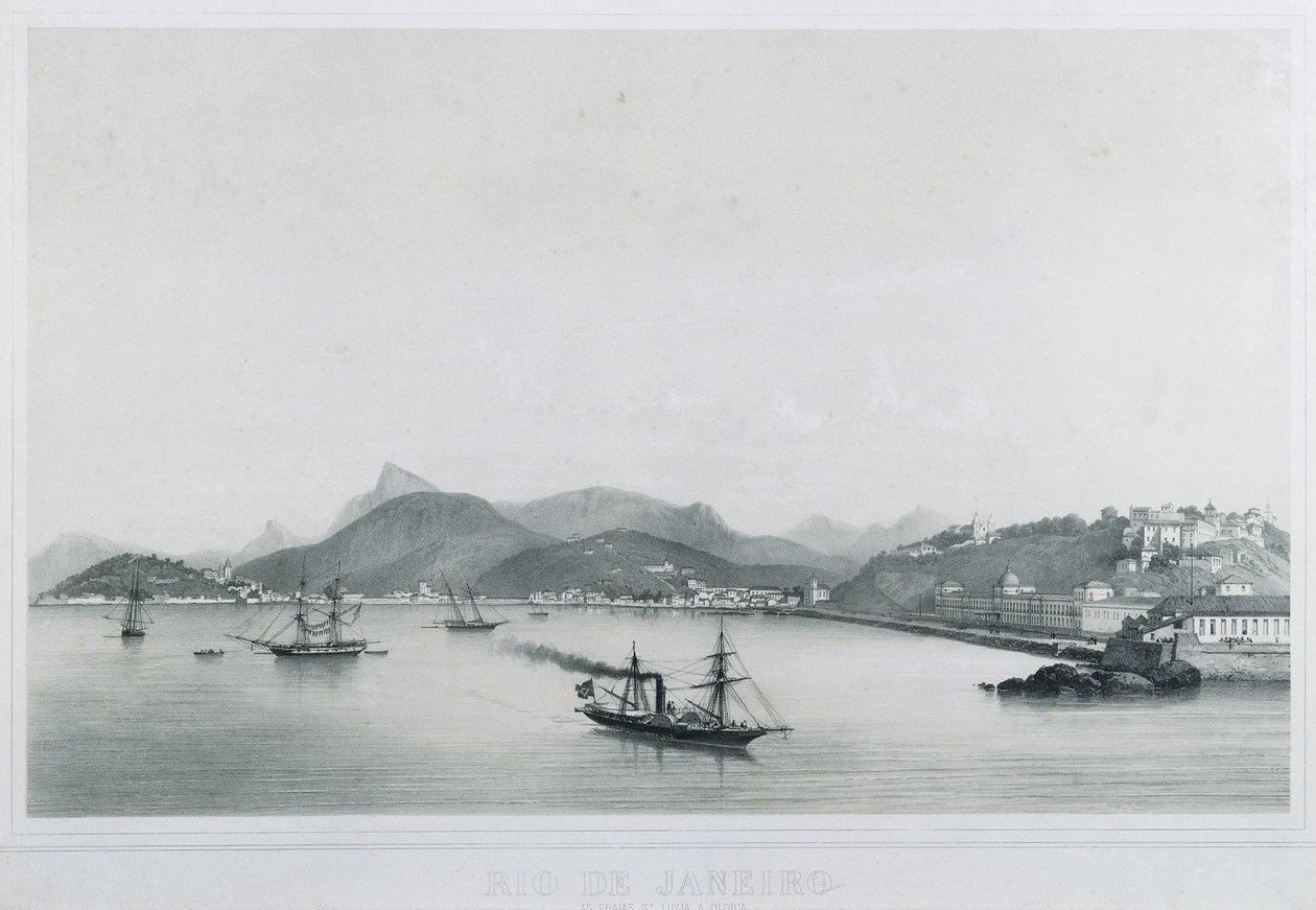 Neun Panoramablicke von Rio de Janeiro: As Prais St. Luzia a Gloria, 1862 von Philippe Benoist