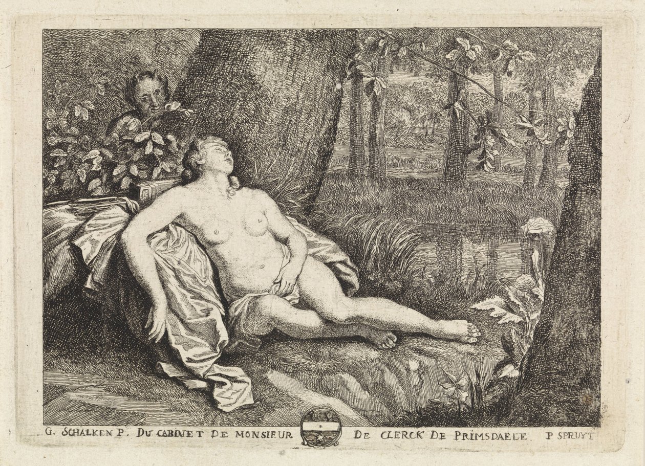 Schlafende Nymphe von einem Satyr beobachtet von Philippe Lambert Joseph Spruyt