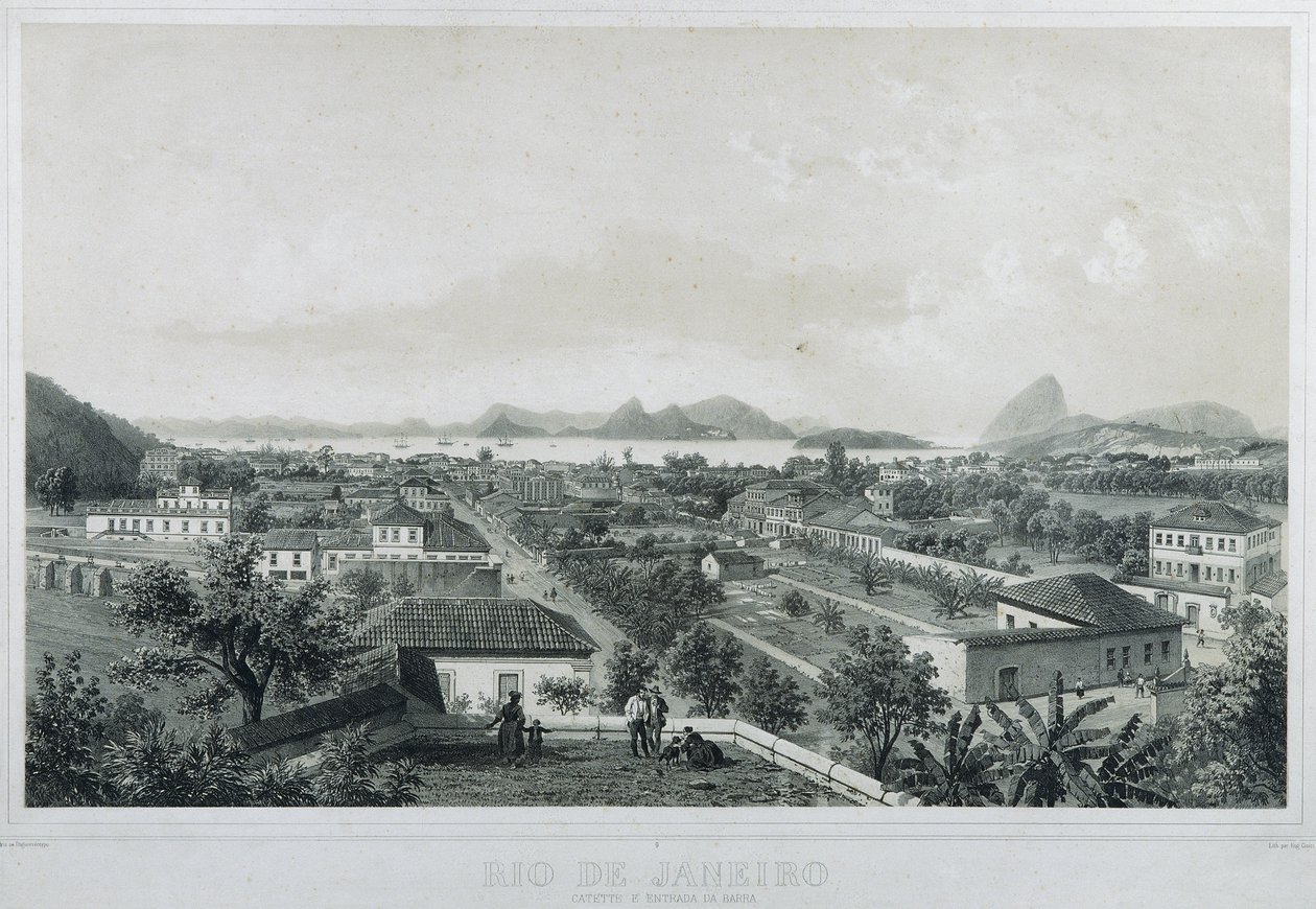 Neun Panoramablicke von Rio de Janeiro: Catette e entrada da Barra von Philippe and Ciceri Eugene Benoist