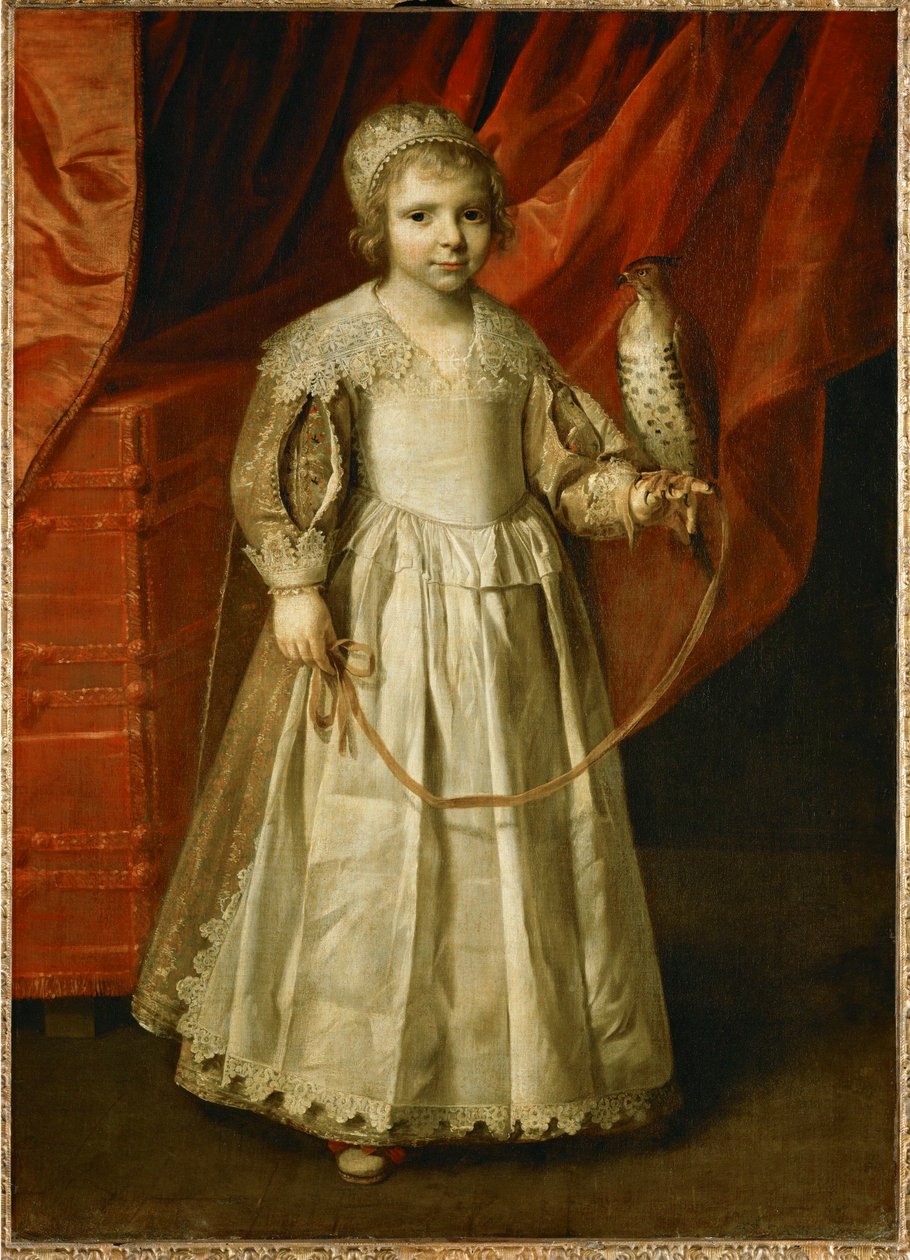Kind mit Falke, wahrscheinlich Anne-Marie de Chevreuse, 5 Jahre alt, Tochter von Claude de Lorraine, Herzog von Chevreuse von Philippe de Champaigne