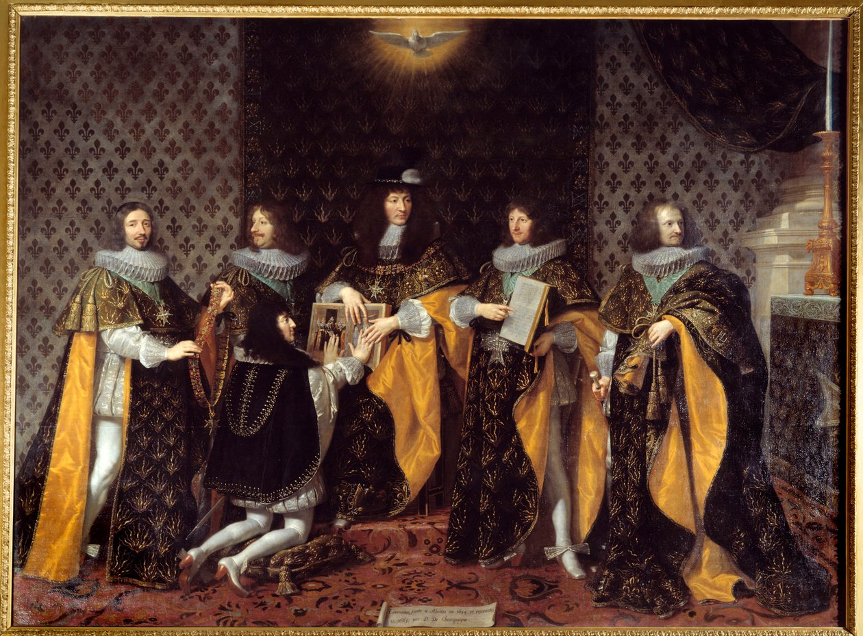 König Ludwig XIV. empfängt seinen Bruder, den Herzog von Anjou, Ritter des Ordens des Heiligen Geistes von Philippe de Champaigne