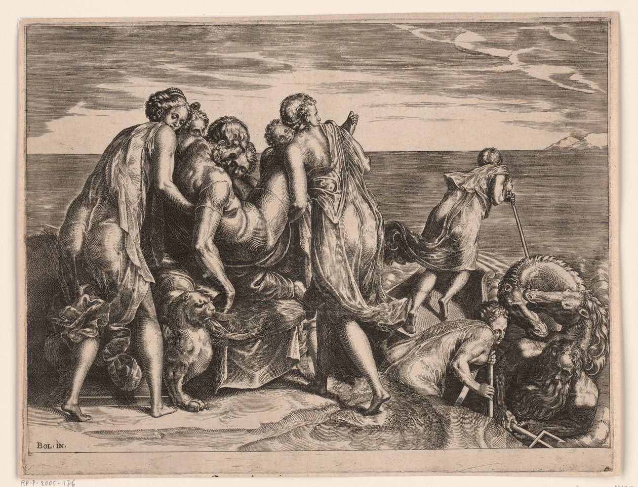 Die Phaiaken tragen den schlafenden Odysseus nach Ithaka von Philips Galle (attributed to)