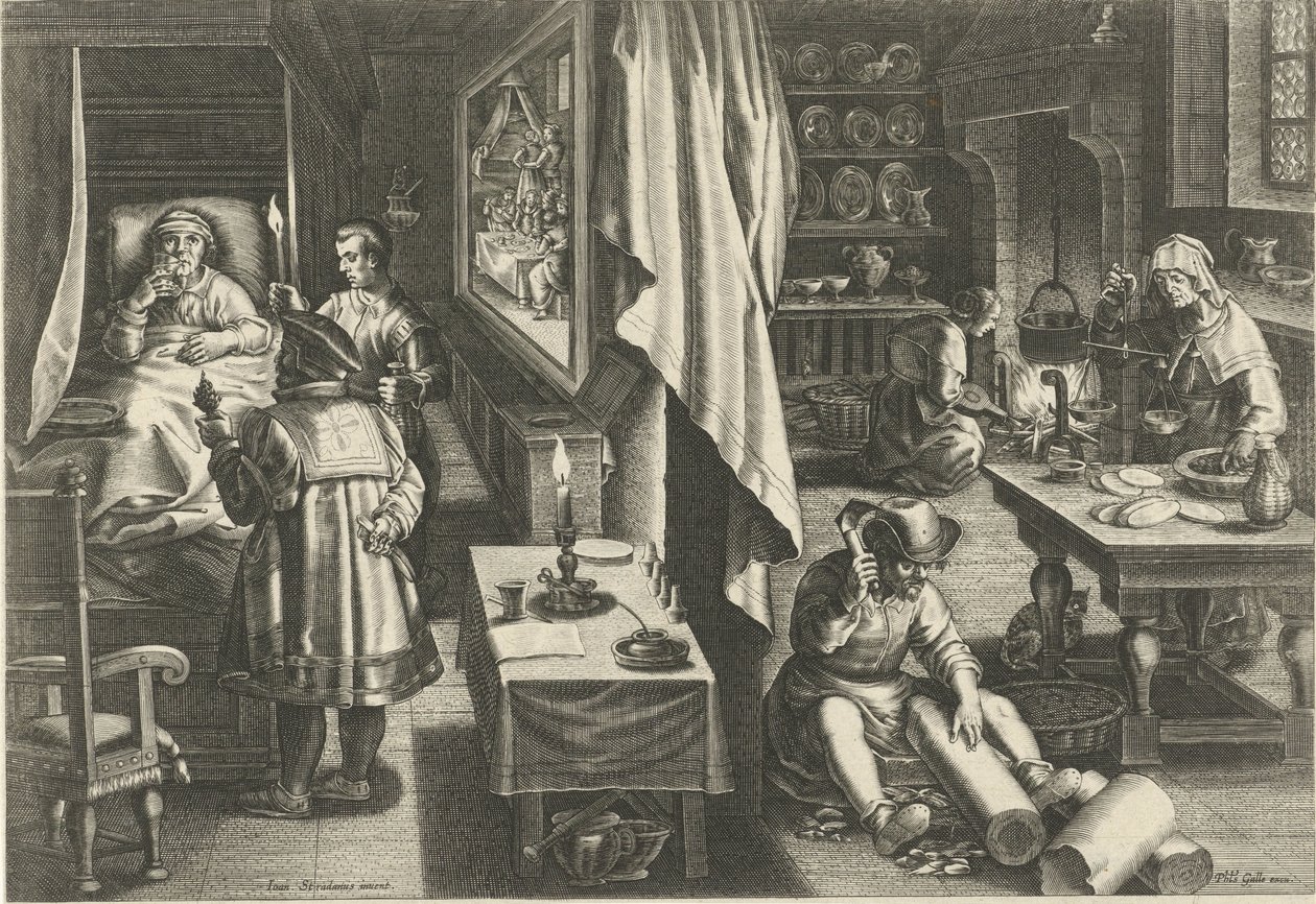 Medizin gegen Syphilis (Nieuwe uitvindingen en ontdekkingen) von Philips Galle (attributed to workshop of)