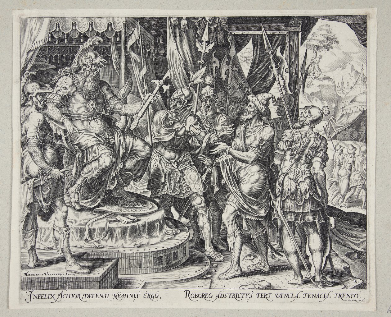 Achior bittet Holofernes für die Israeliten von Philips Galle