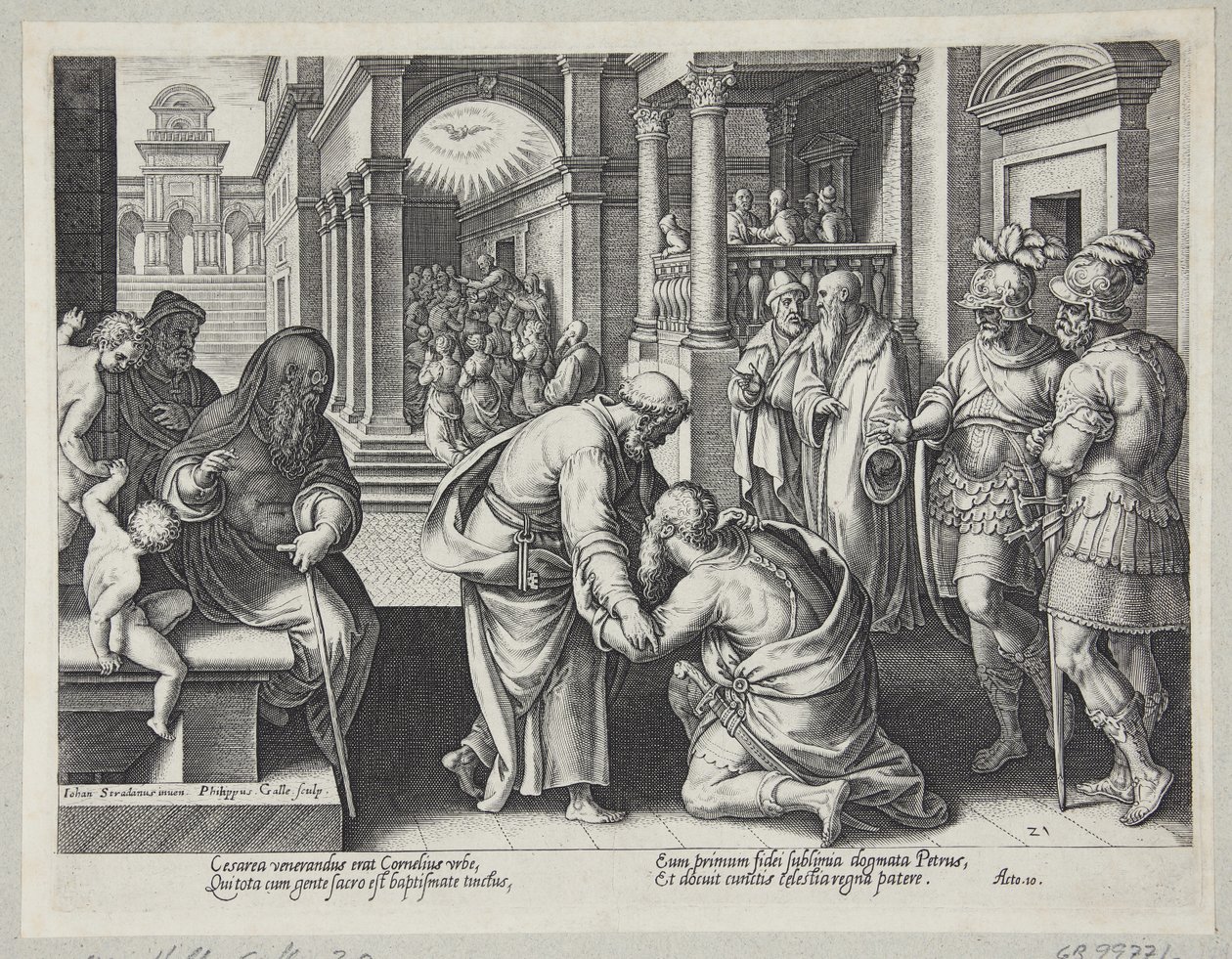Cornelius kniet vor St. Peter von Philips Galle
