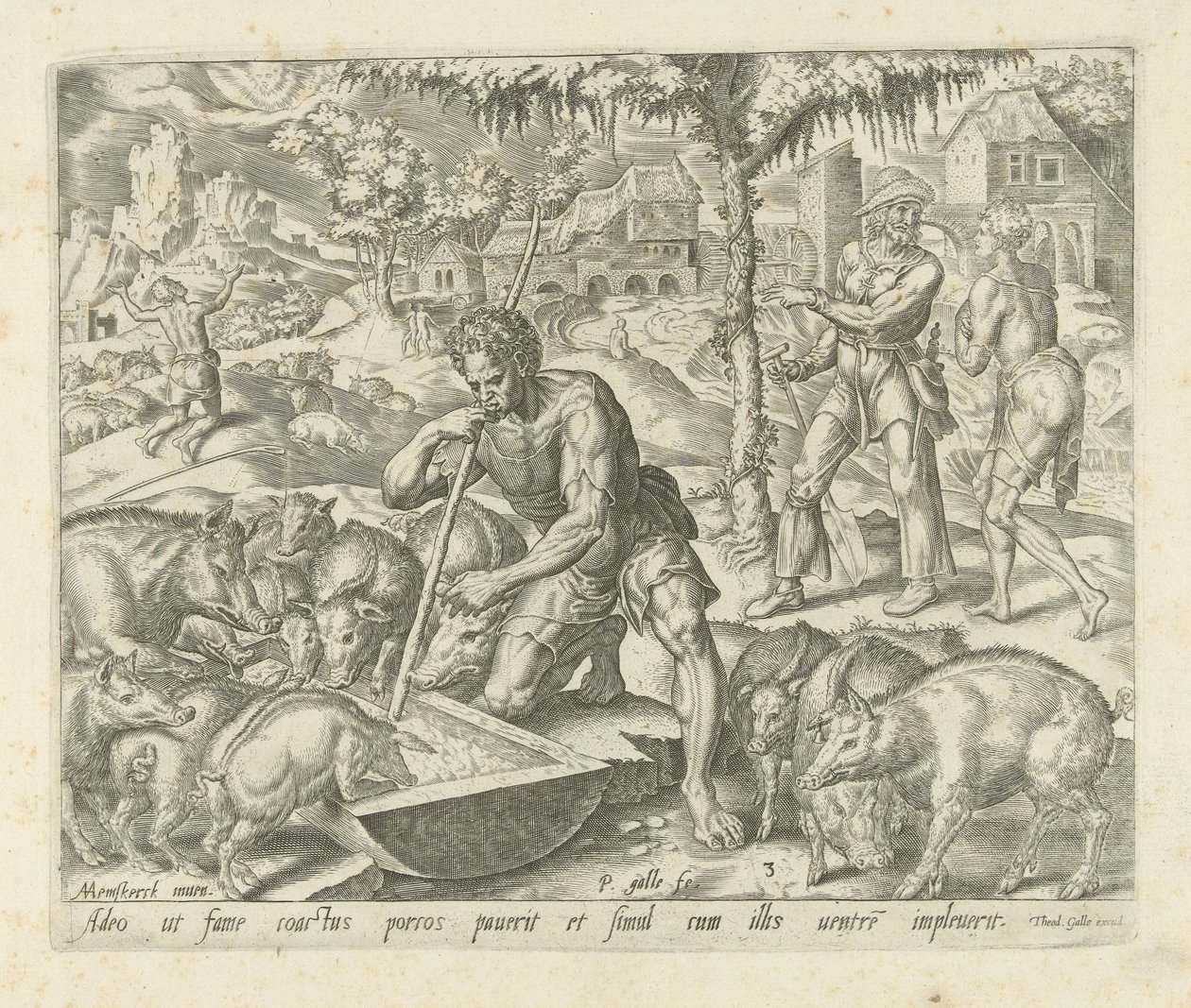 Der verlorene Sohn als Schweinehirt, Gleichnis vom verlorenen Sohn von Philips Galle