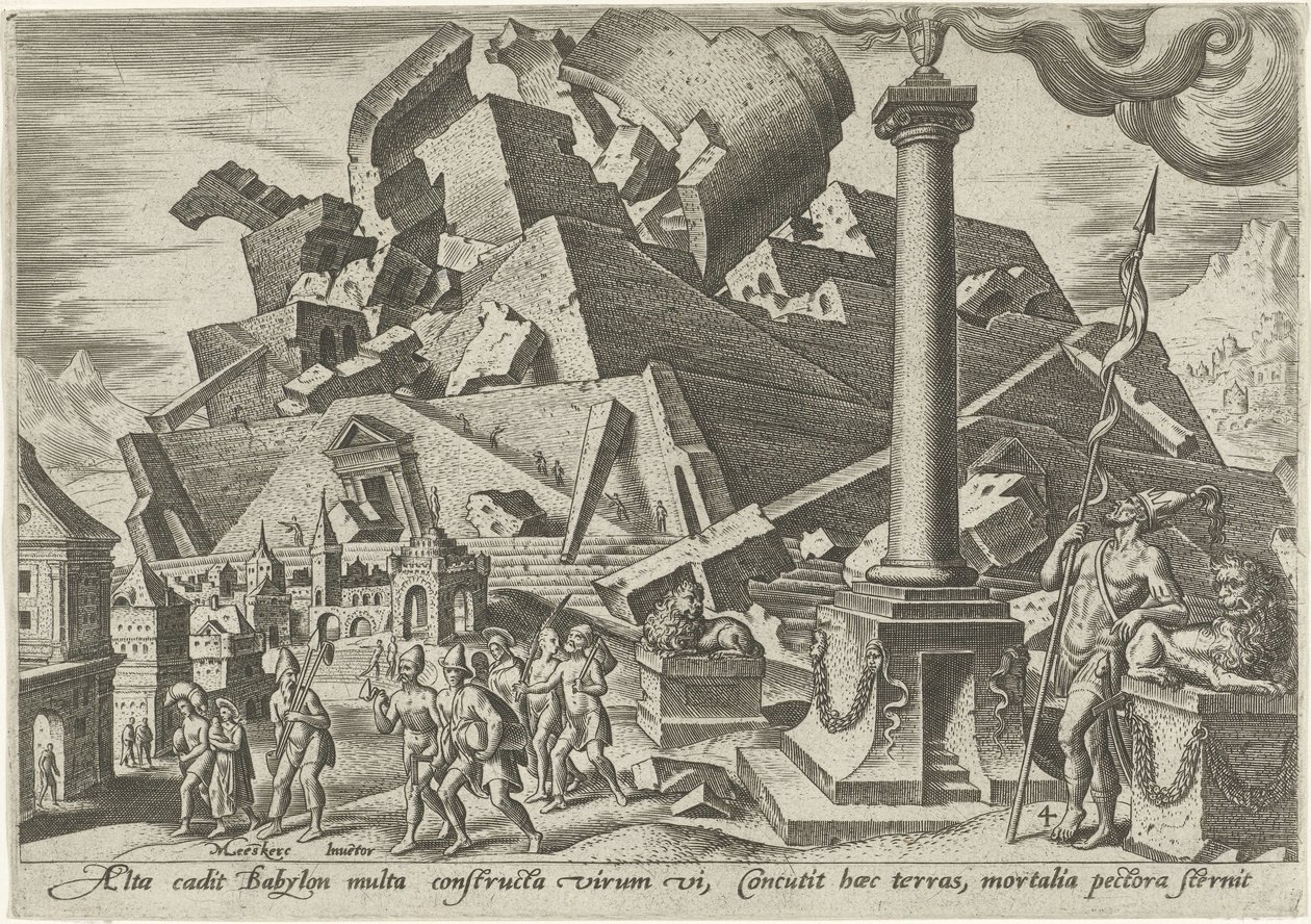 Die Zerstörung des Turms von Babel von Philips Galle