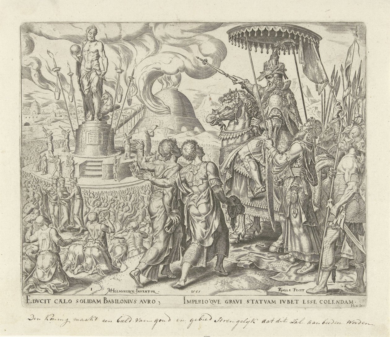 Ein wütender Nebukadnezar befiehlt, Sadrach, Mesach und Abednego zu ihm zu bringen von Philips Galle
