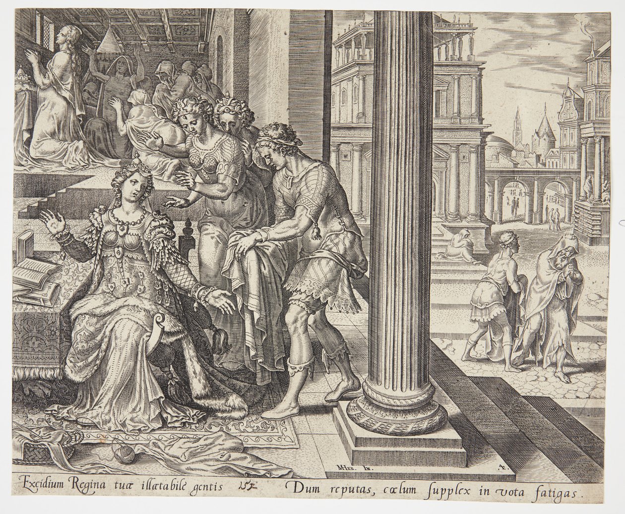 Esthers Diener berichten ihr von Mordechais Ablehnung des Gewandes von Philips Galle