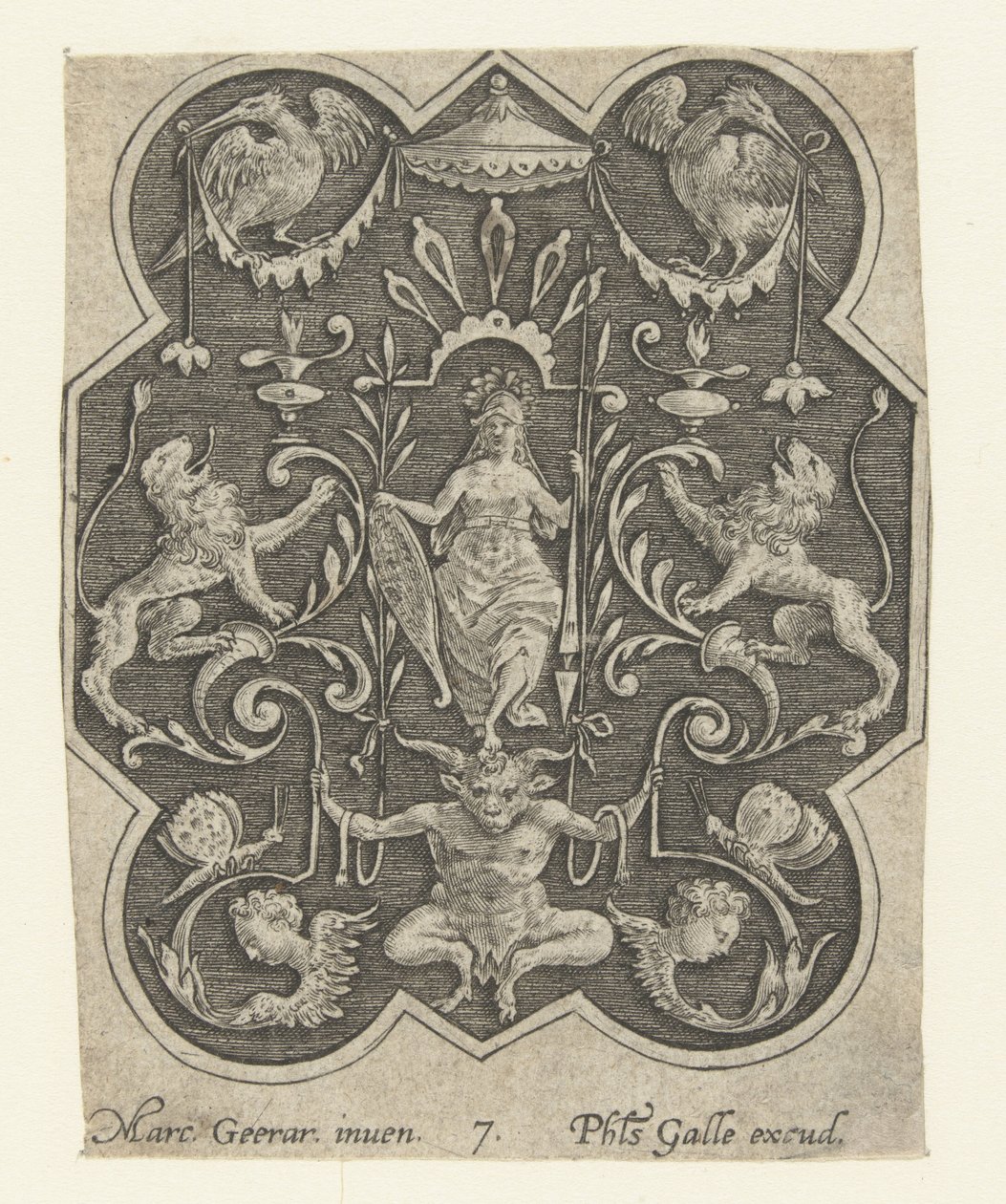 Helmtragende Frau mit Schild und Speer von Philips Galle