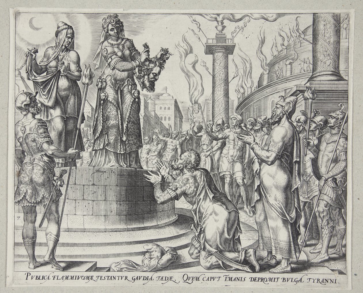 Judith zeigt dem Volk von Bethulia den Kopf des Holofernes von Philips Galle