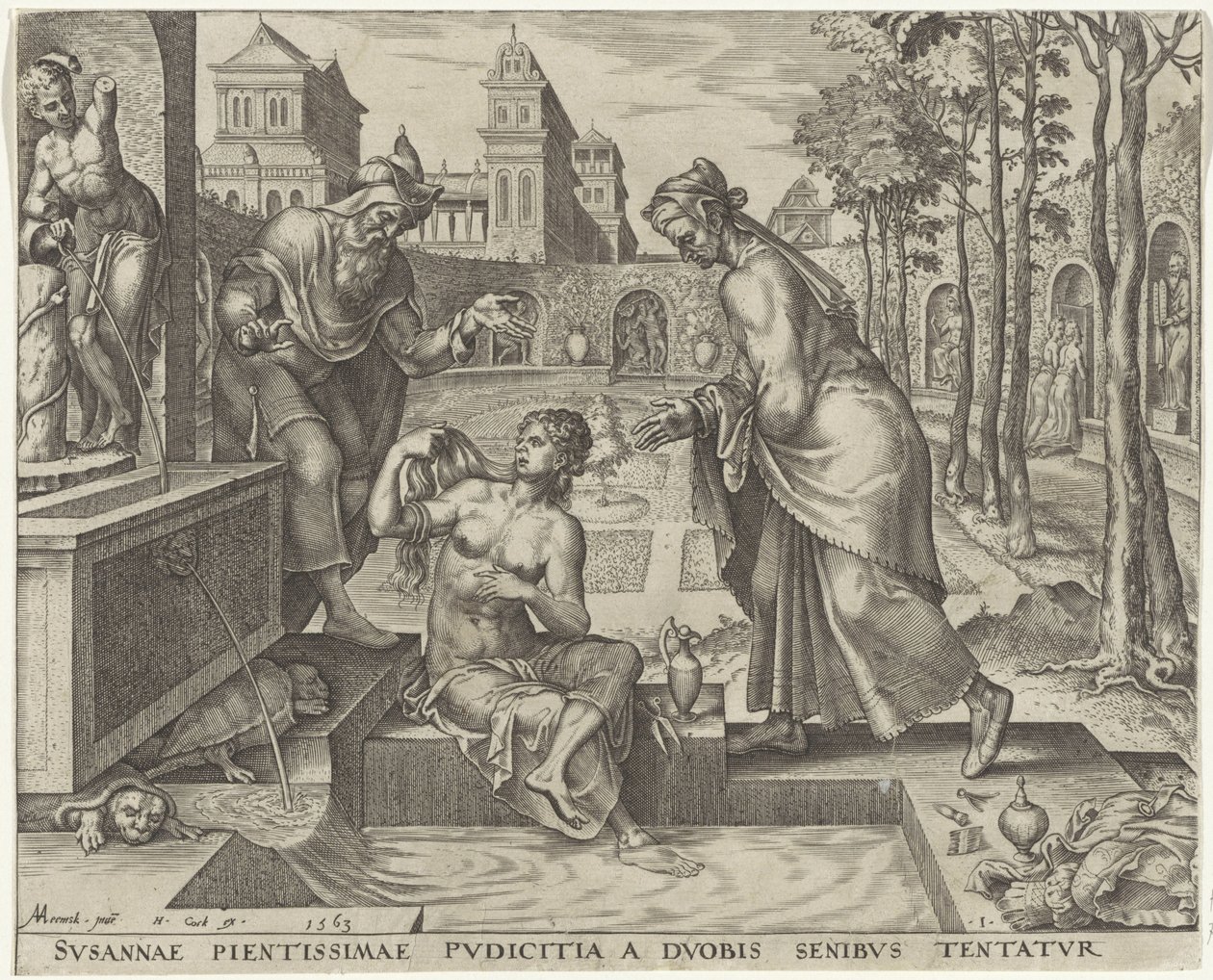 Älteste versuchen Susanna zu verführen von Philips Galle