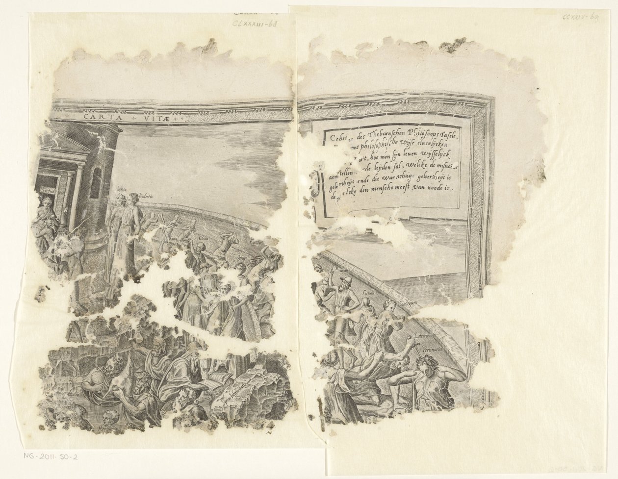 Rechteroberer Ecke eines Drucks der Szene von Cebes (Tabula Cebetis Carta Vitae) von Philips Galle