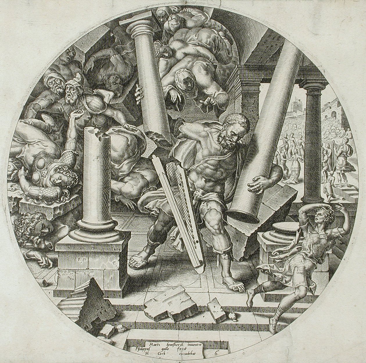 Samson zerstört den Tempel von Philips Galle