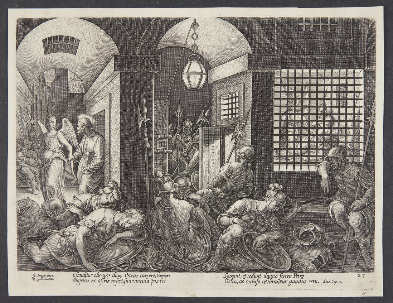 Der heilige Petrus wird vom Engel aus dem Gefängnis befreit von Philips Galle