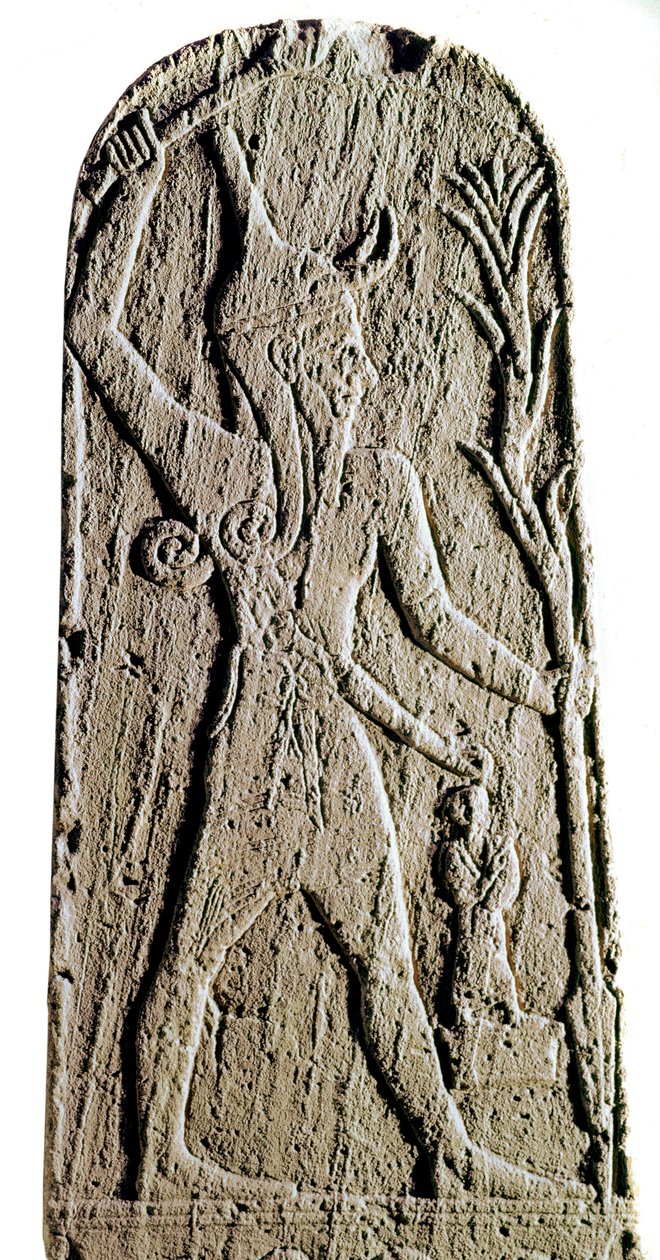 Phönizische Kunst: Kalksteinstatue des Gottes Baal mit Blitz von Phoenician Phoenician