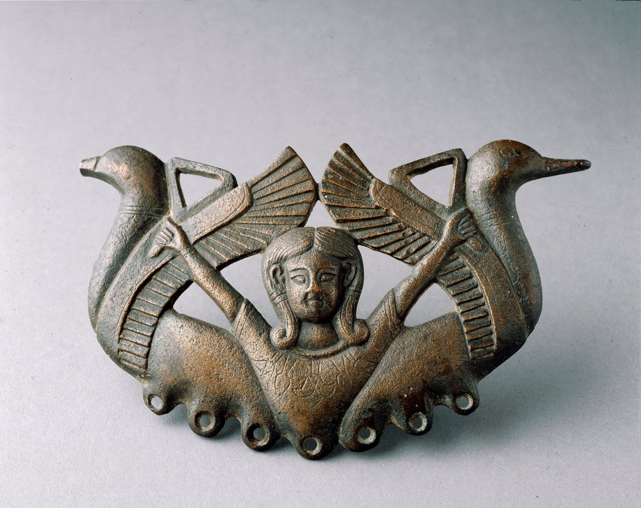 Phönizische Kunst: Darstellung der Göttin Astarte. Sie ist von zwei abhebenden Vögeln umgeben. Bronzeskulptur des 6. Jahrhunderts v. Chr. Aus Sevilla. Dim. 16 cm Sevilla, Archäologisches Museum von Phoenician School
