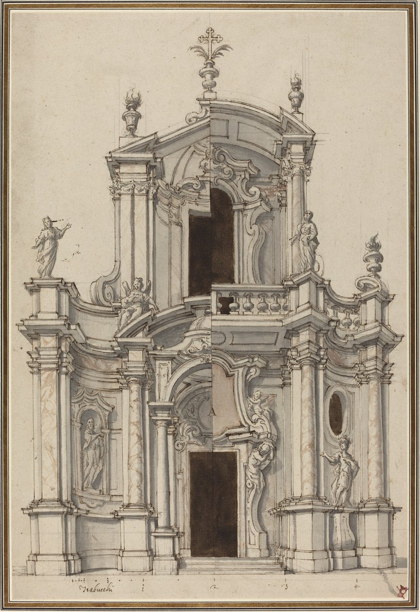 Aufriss für eine Kirchenfassade, mit Alternativen von Piedmontese 18th Century