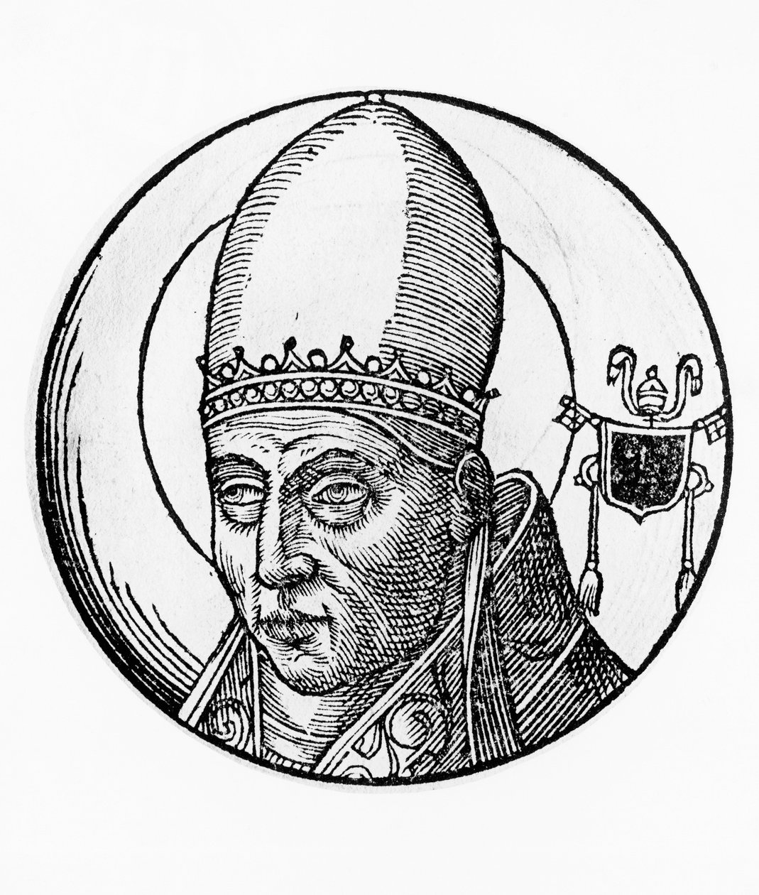Porträt von Sankt Innozenz I. (gestorben 417), 40. Papst der katholischen Kirche ab 401, Kupferstich von Blaise Nicolas Le Sueur
