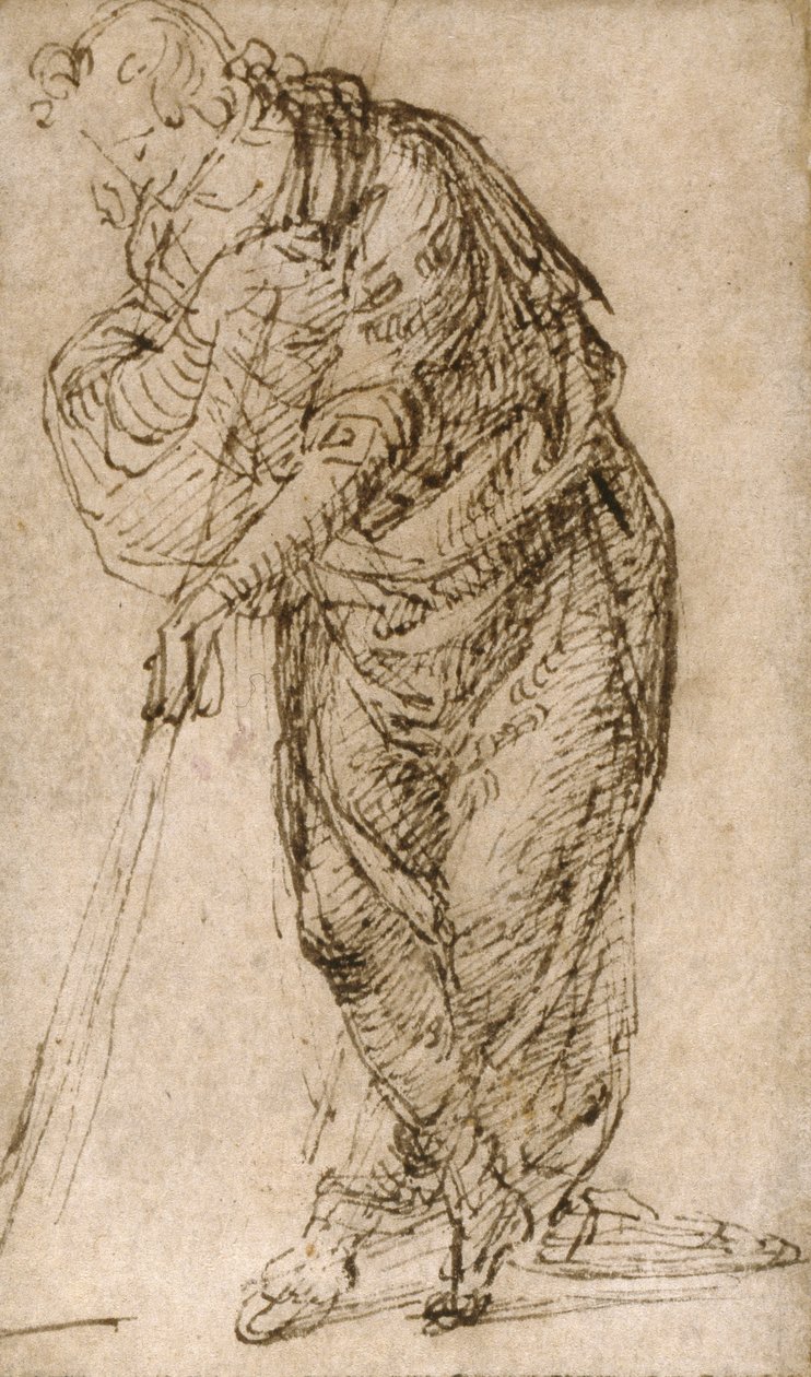 Stehende Figur, die sich auf einen Stab stützt von Piero di Cosimo