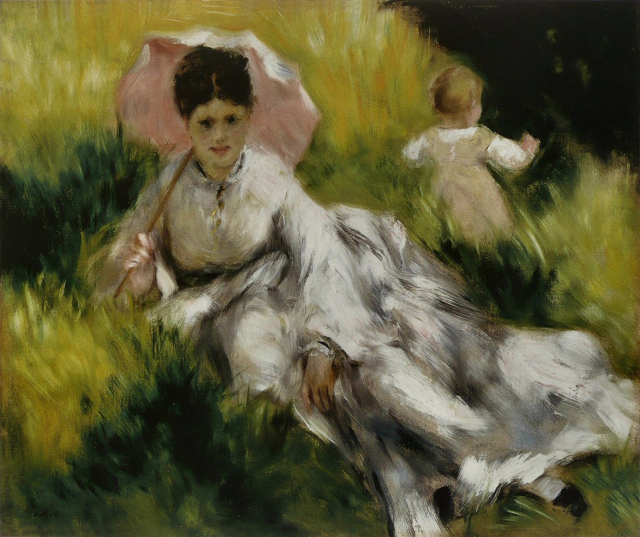 Frau mit Sonnenschirm und Kind von Pierre Auguste Renoir