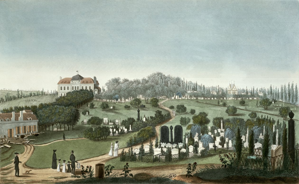 Blick auf den Friedhof Père Lachaise vom Eingang, 1815 von Pierre Courvoisier