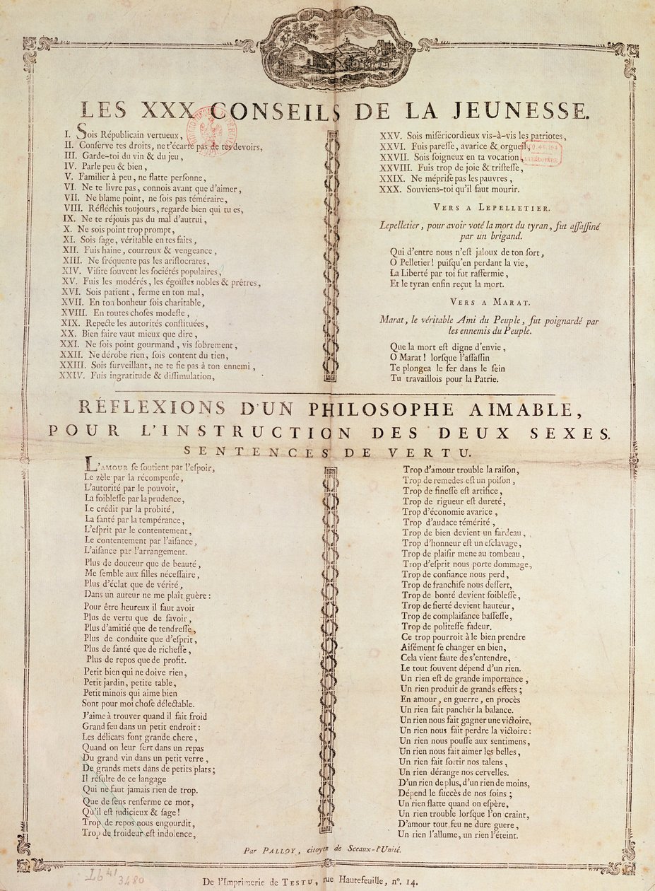 Dreißig Ratschläge für die Jugend: Reflexionen eines Philosophen zur Unterweisung beider Geschlechter, 1794 von Pierre Francois Palloy