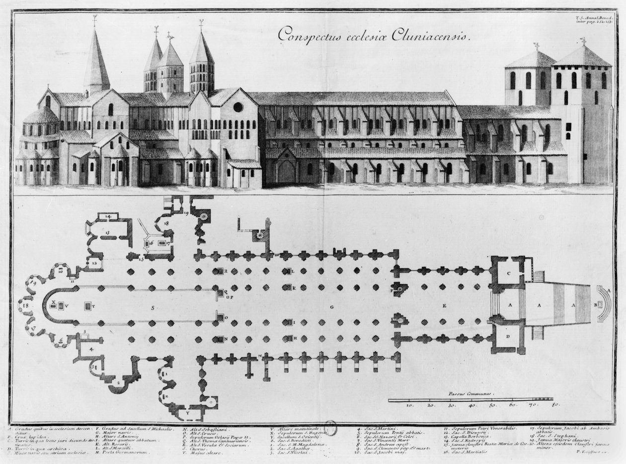 Plan und Aufriss der Abtei Cluny von Pierre Giffart