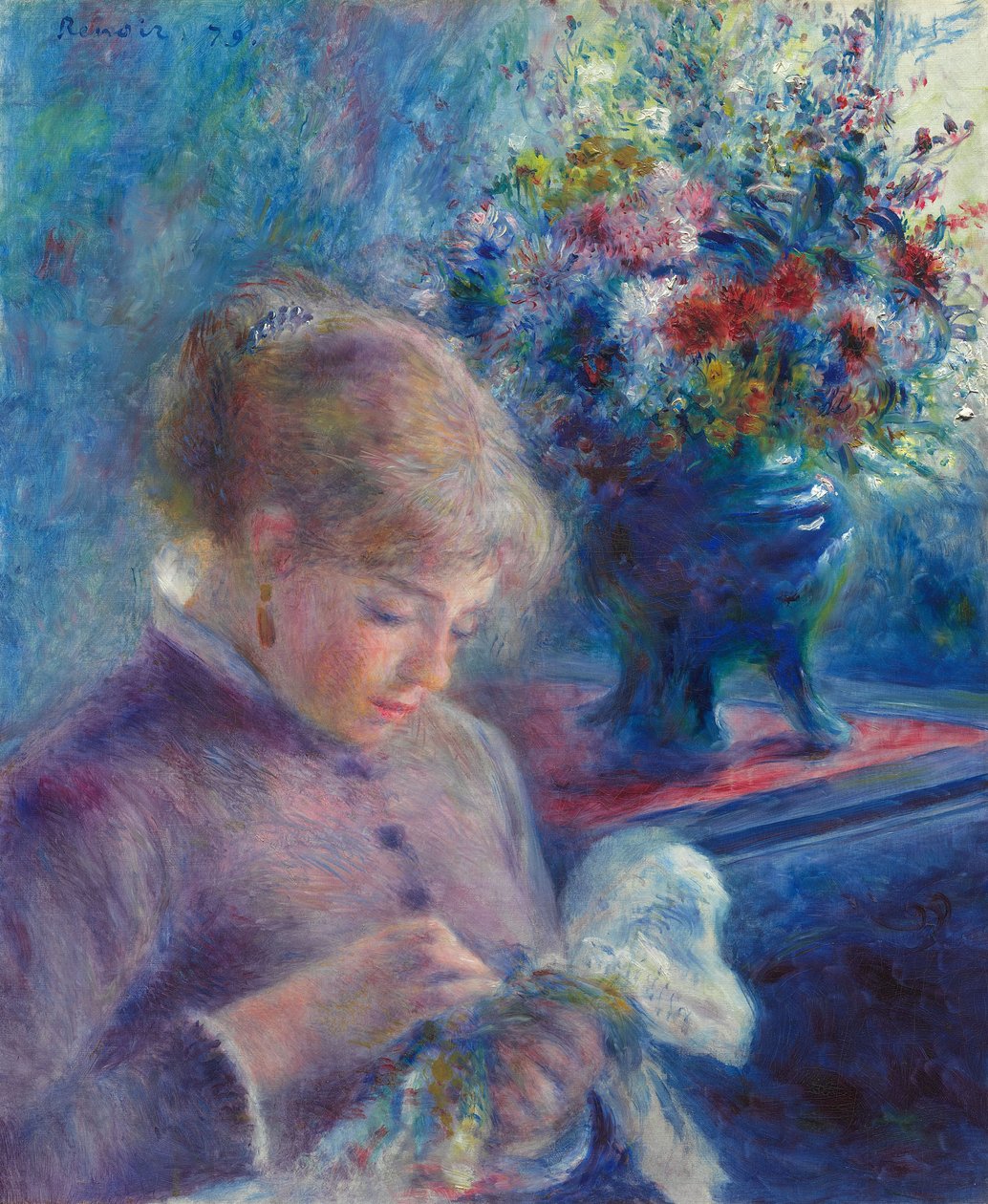 Junge Frau beim Nähen von Pierre-Auguste Renoir