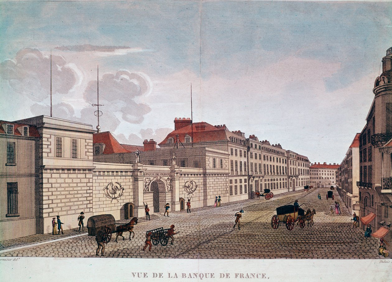 Die Bank von Frankreich von der Rue Croix-Petits-Champs in Paris (Gravur) von Pierre (after) Courvoisier