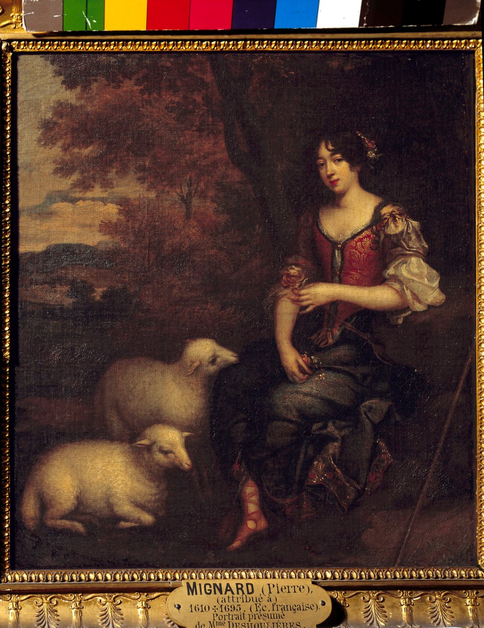 Vermutetes Ganzkörperporträt von Madame Deshoulières, Antoinette Ligier de La Garde (1637-1694), Dichterin von Pierre (attr. to) Mignard