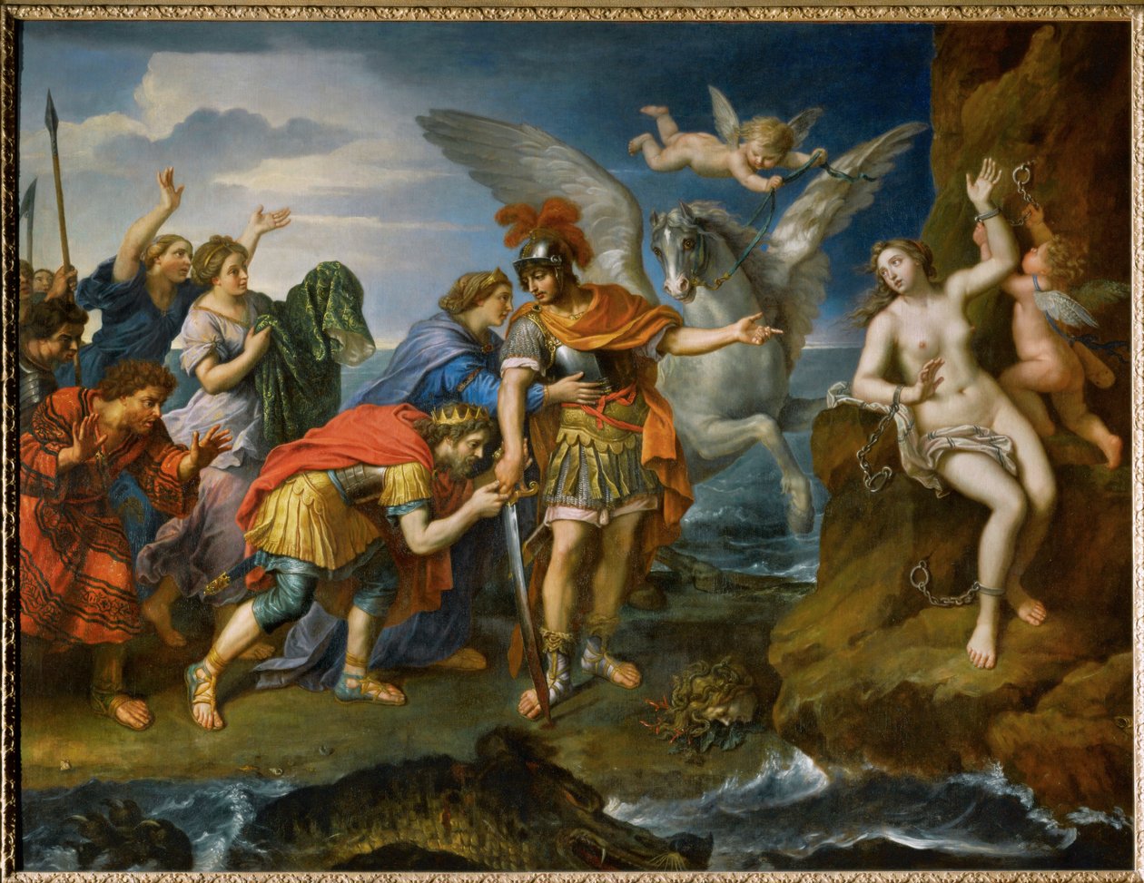 Königin und König von Äthiopien danken Perseus für die Befreiung ihrer Tochter Andromeda von Pierre (follower of) Mignard